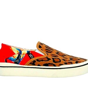 R13 Leopard and Hawaiian print slip on sneakers